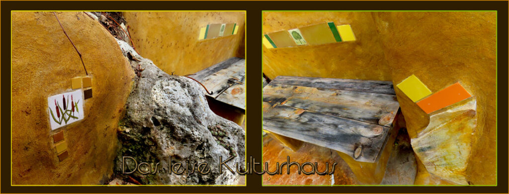 Der gelbe Balkon mit der Steinmauer zur großen Straße