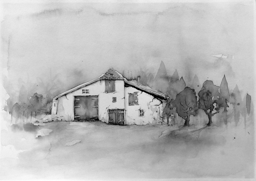 Die Baracke beim Wald 01 sw - unbewohnt