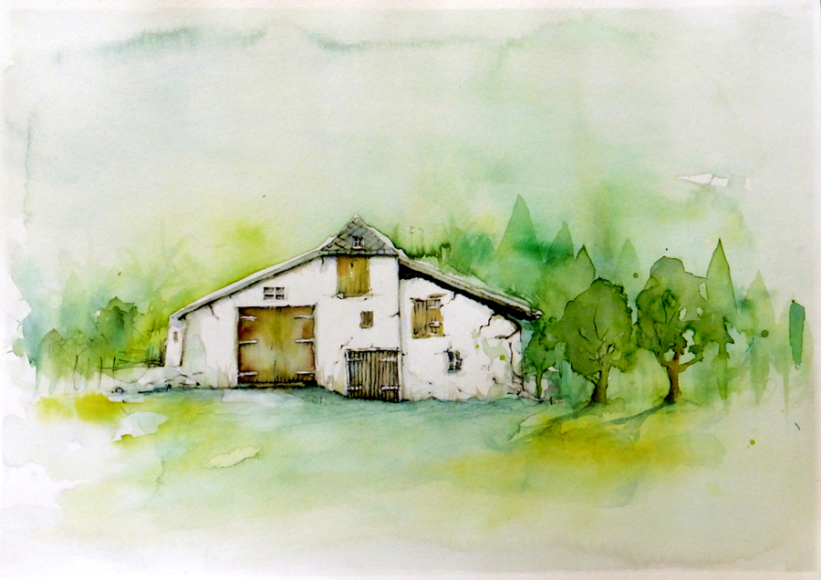 Die Baracke beim Wald 07 stark farbig - unbewohnt